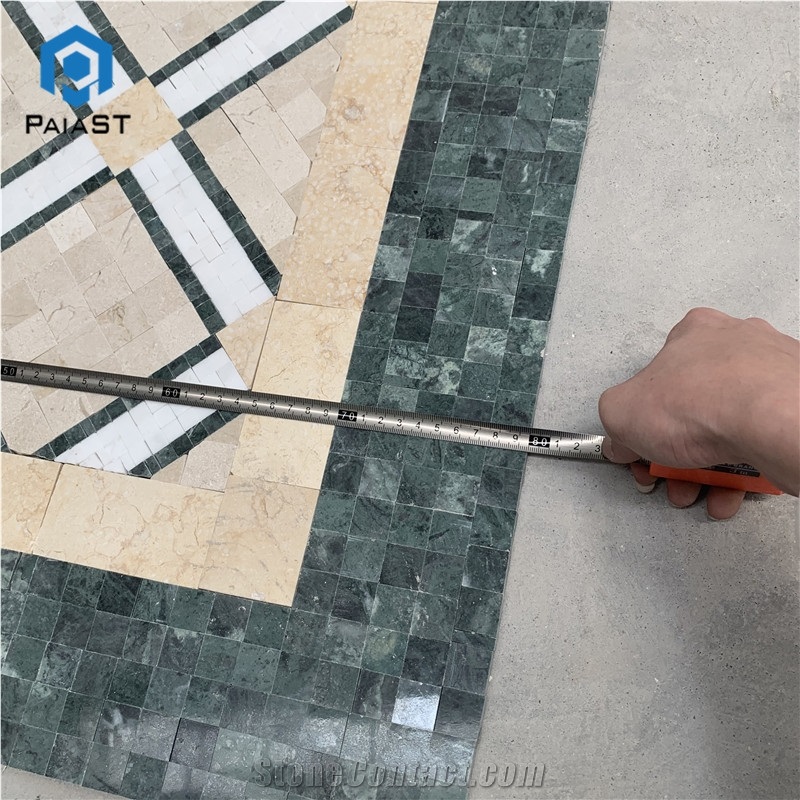 Beige And Green Marble Mosaic Tile For Villa Floor