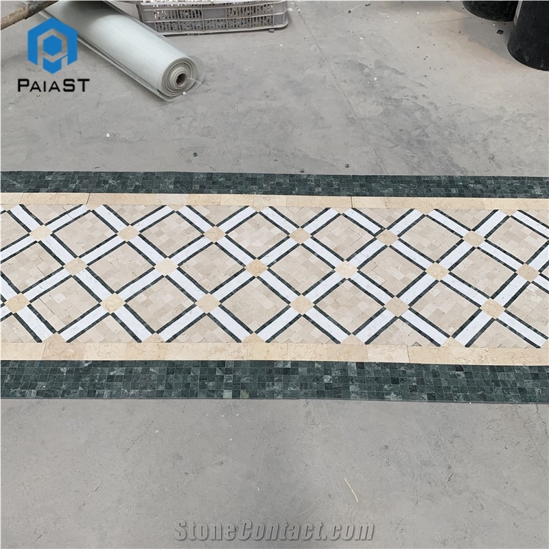 Beige And Green Marble Mosaic Tile For Villa Floor