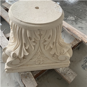 Beige Limestone Carve Decorative Stand Pillar