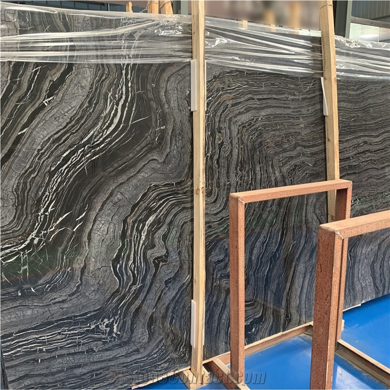 Sliver Wood Grain Marble Wave Black Marble