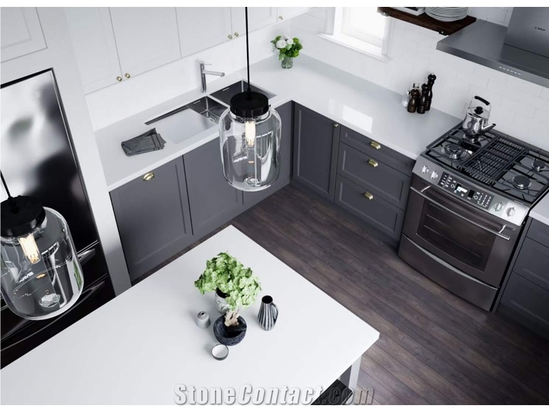 Artificial Pure White Quartz Kitchen Countertop