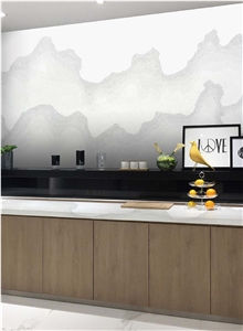 Artificial White Quartz Kitchen Wall Cladding Slab