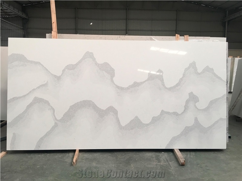 Artificial White Quartz Kitchen Wall Cladding Slab