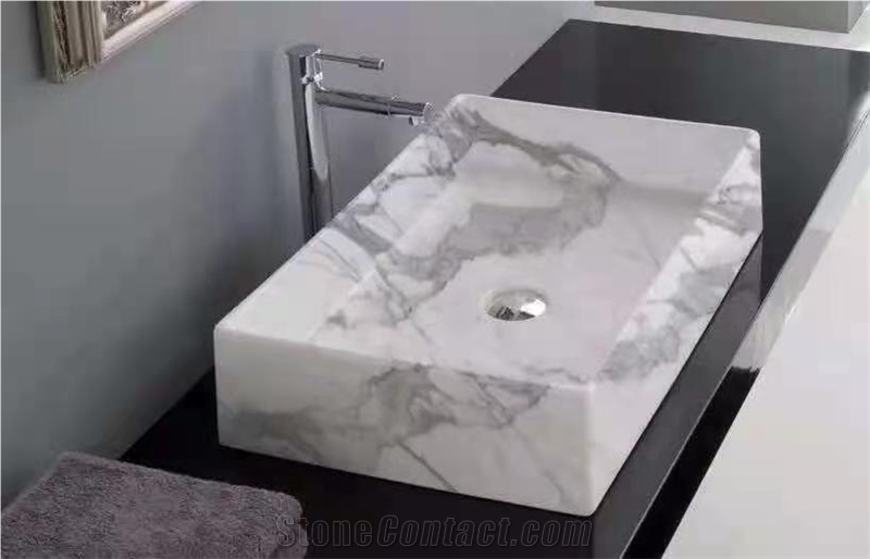 Bianco Carrara White Marble Bathroom Sink Basin