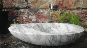 Bianco Carrara White Marble Bathroom Sink Basin