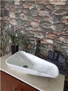 Bianco Carrara White Marble Stone Pedestal Sink