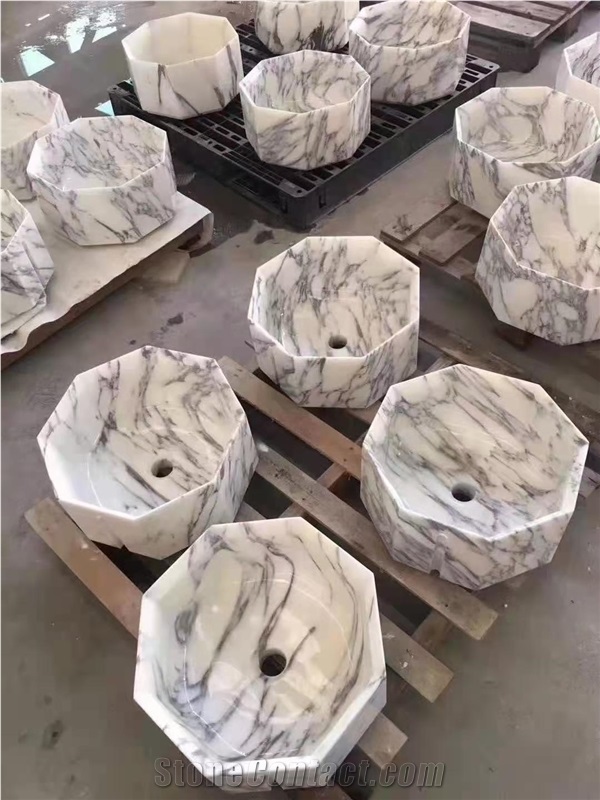 Bianco Carrara White Marble Stone Pedestal Sink