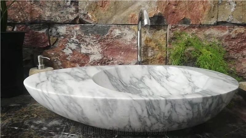 Bianco Carrara White Marble Stone Sink Basin