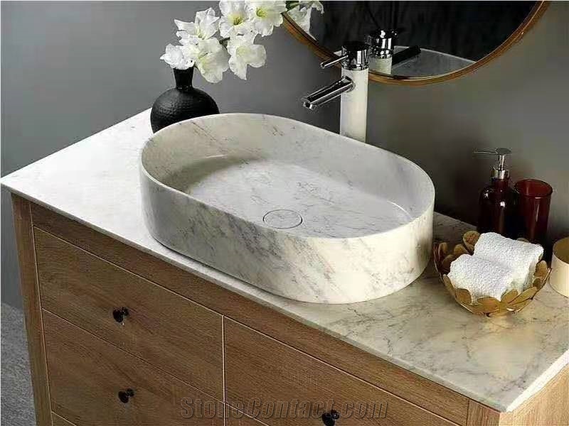 Bianco Carrara White Marble Stone Wash Sink