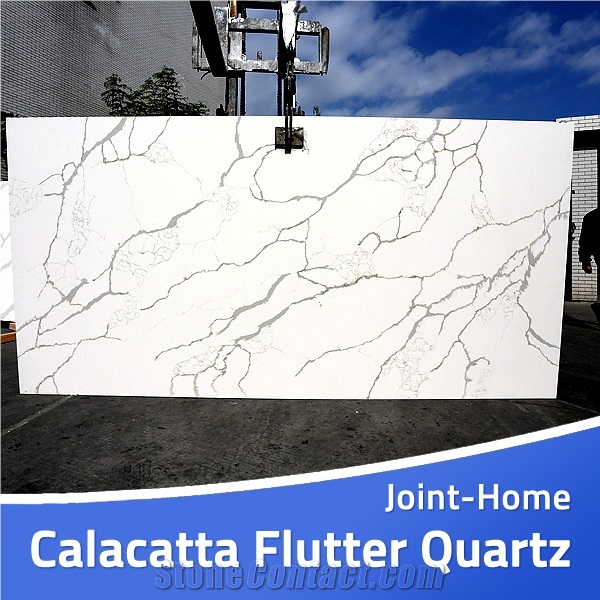 Calacatta Flutter Quartz Slabs for Bath Countertop