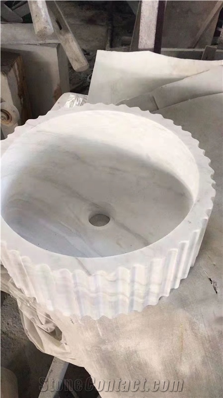 Cheap Guangxi White Marble Round Bathroom Sinks