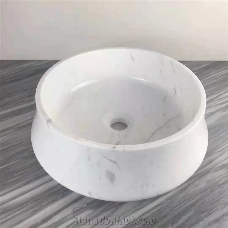 Cheap Guangxi White Marble Round Bathroom Sinks