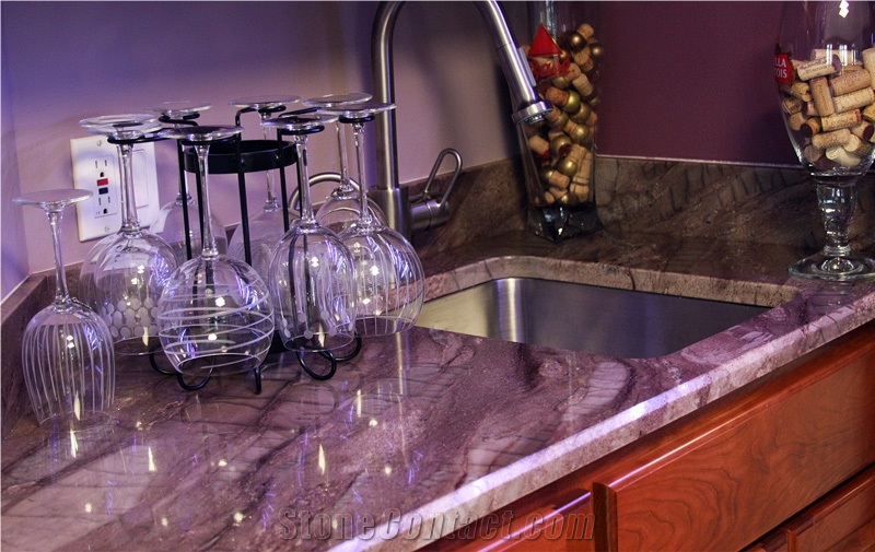 Colorful Rose Carrara Quartz Kitchen Countertops