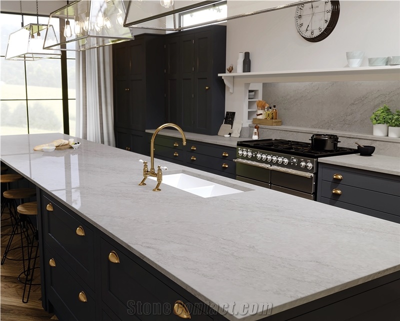 Engineered Pearl White Quartz Kitchen Countertops