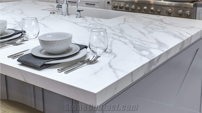 Everest Coarse Carrara Quartz Kitchen Countertops