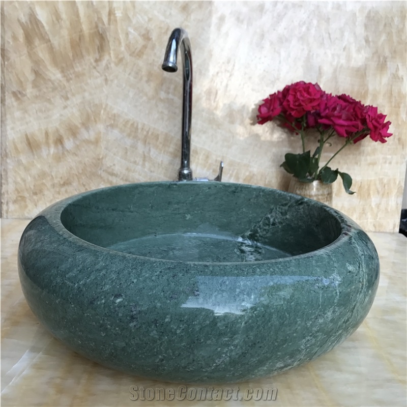 Green Polished Marble Stone Sink Basin for Hotel
