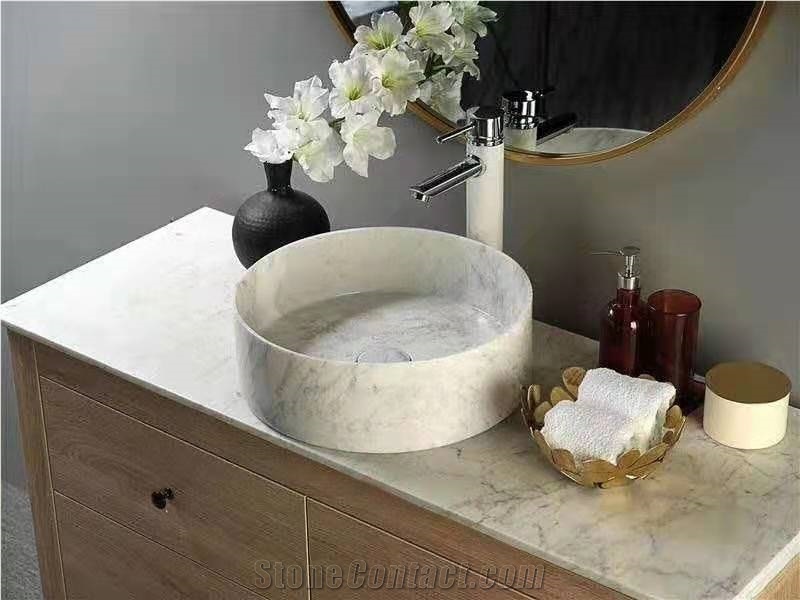 High Quality White Carrara Marble Bathroom Sinks