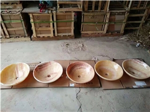 Honey Onyx Round Sinks Nature Stone Wash Bowls