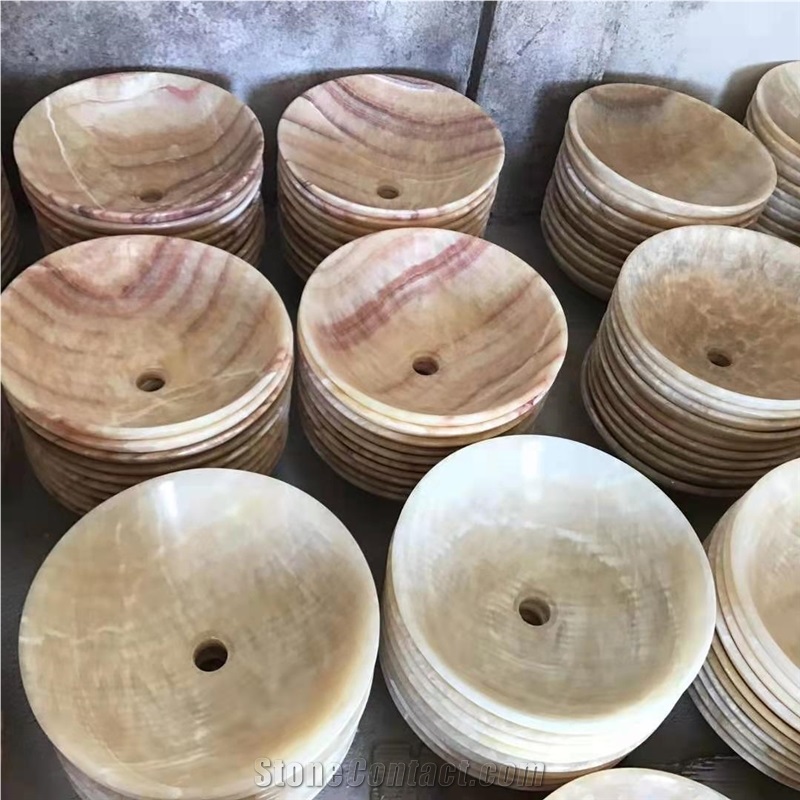 Honey Onyx Round Sinks Nature Stone Wash Bowls