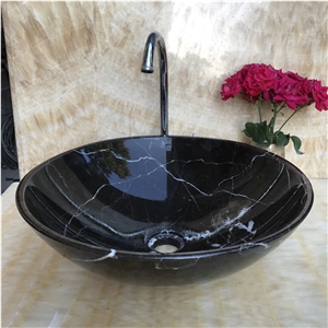 Natural Stone Black Marquina Round Wash Sink Basin