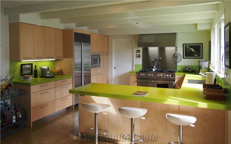 Pure Green Arabesque Kitchen Big Quartz Countertop