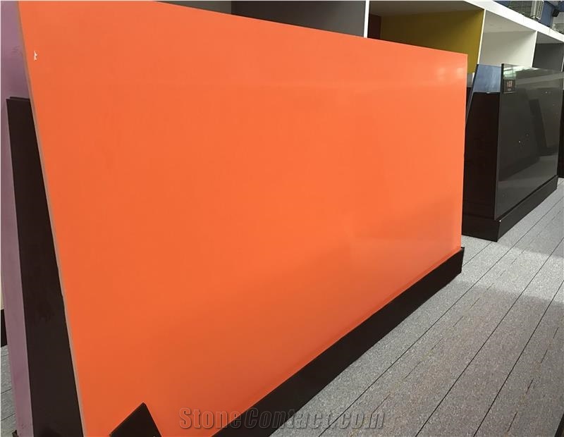 Pure Orange Color 2cm Quartz Countertop for Poject