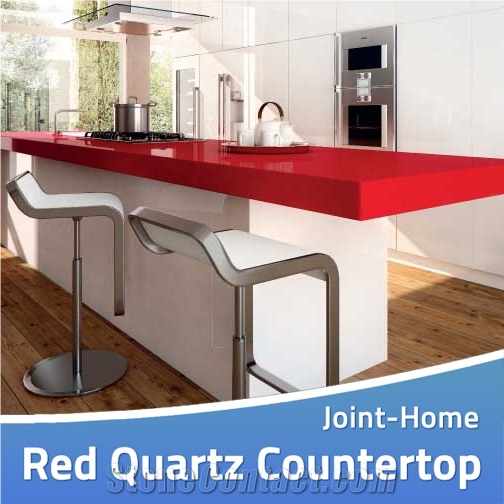 Pure Red Color Artificial Stone Quartz Countertops
