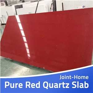 Pure Red Color Artificial Tiles Quartz Stone Slabs