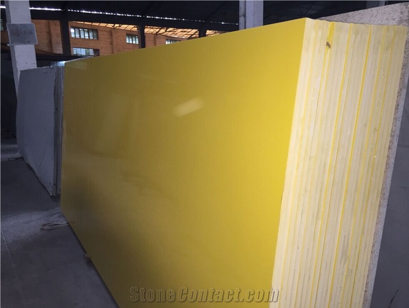 Pure Yellow Color Quartz Stone Slab Engineer Tile
