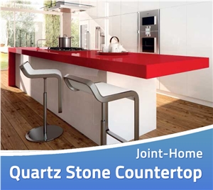 Red Color Quartz Kitchen Bench Bar Top Worktops