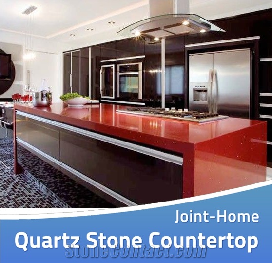 Red Manufactured Quartz Stone Kitchen Countertops