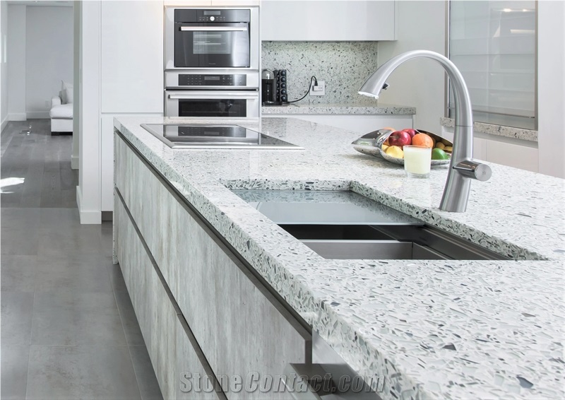 Sparkle Crystal White Quartz Kitchen Countertops