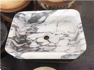 White Carrara Marble Rectangle Bathroom Sinks