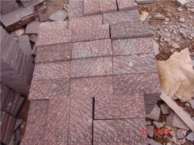 Porphyry Red, Dayang Red Porphyry Rosa Porfido Pineappled Tiles Kerbs