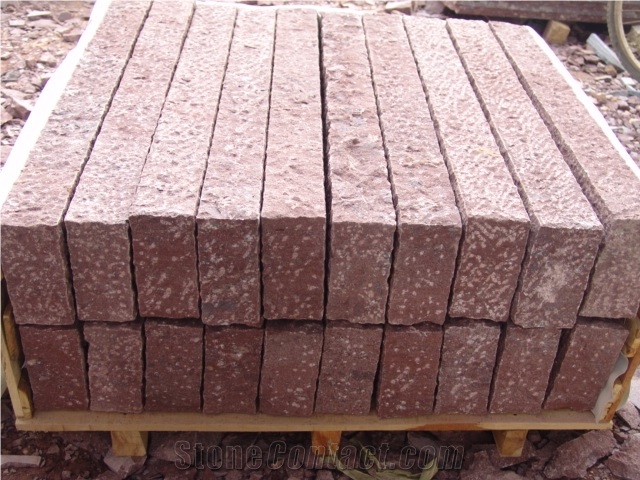 Porphyry Red, Dayang Red Porphyry Rosa Porfido Pineappled Tiles Kerbs