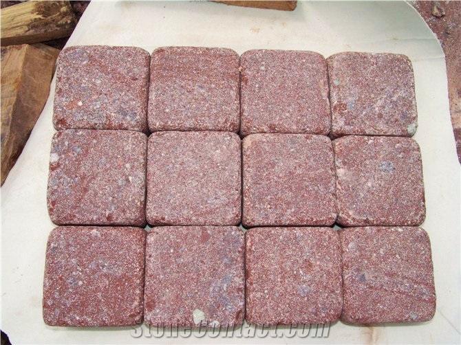 Porphyry Red Porfido Cubes Pavers Tumbled Cobble
