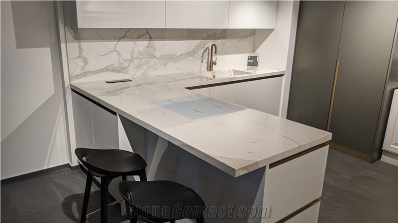 Calacatta Sapienstone Kitchen Countertop, Sink and Backsplash