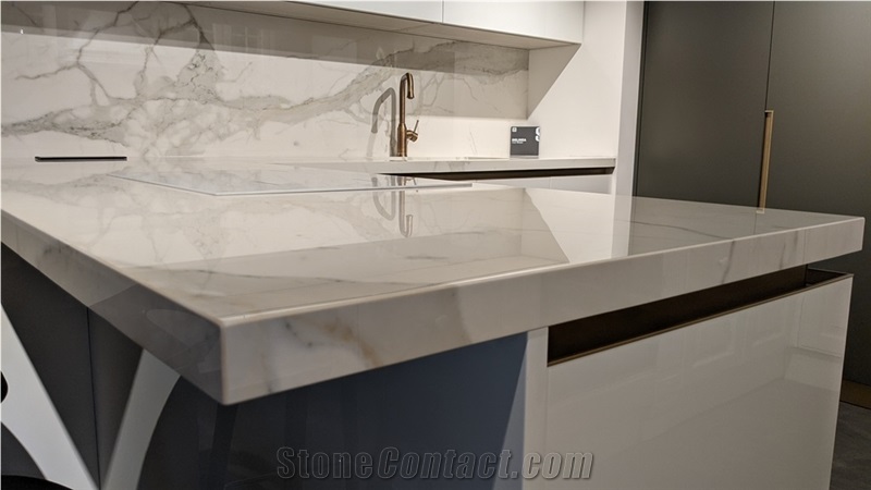 Calacatta Sapienstone Kitchen Countertop, Sink and Backsplash