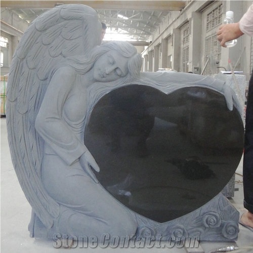 Shanxi Black Granite Headstone with Angel Heart