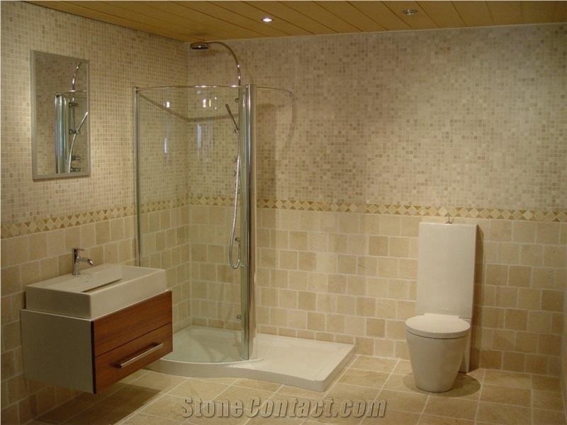 Tumbled-Brushed Marble Bathroom Design