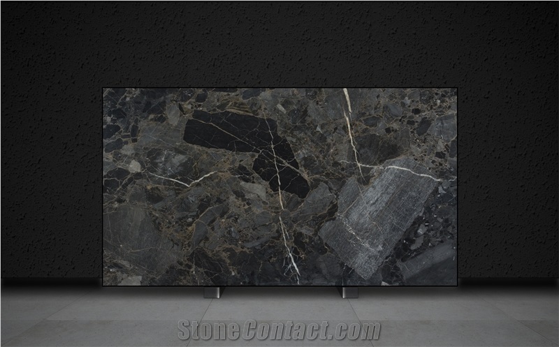 Pietra Grey Marble Slabs, Fantastic Black