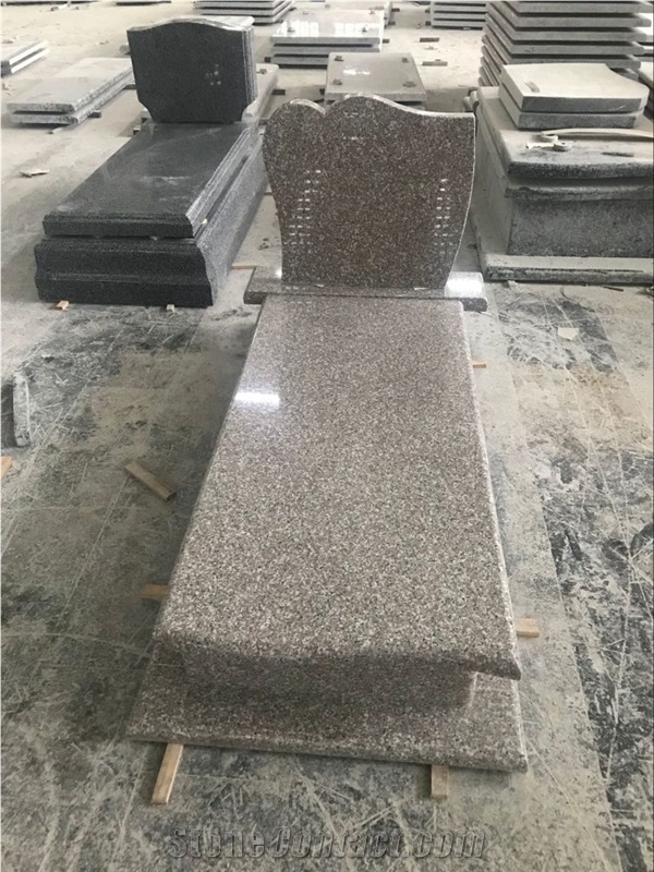 G635 Pink/Single Upright Granite Gravestone