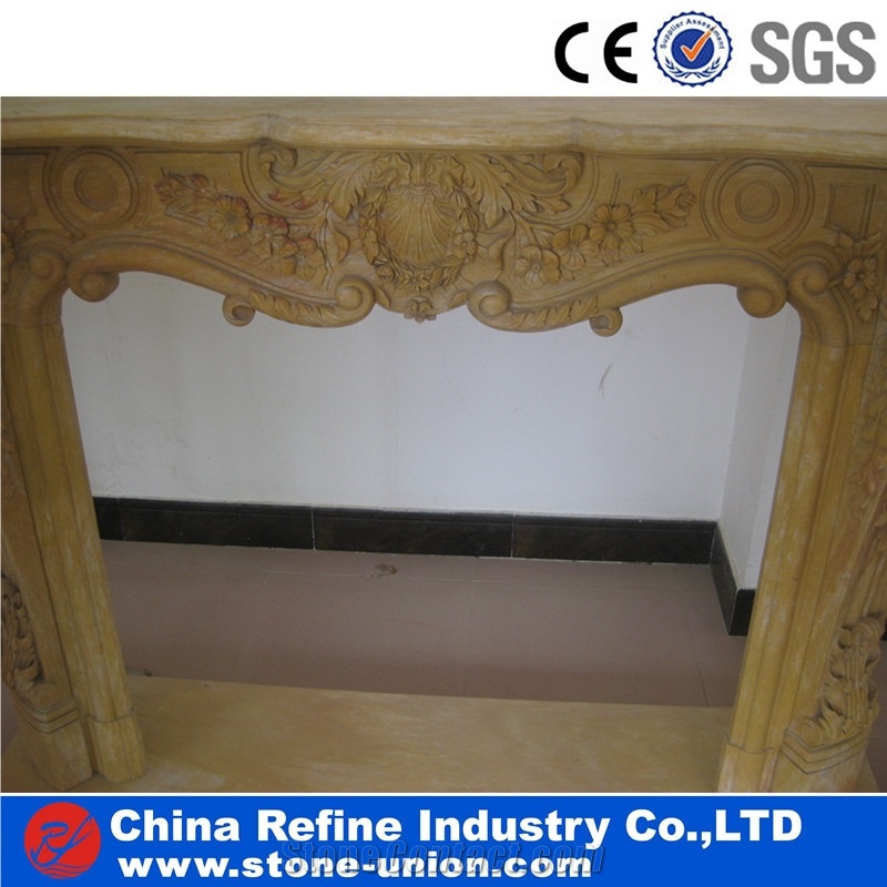 Beige Limestone Hand Carved Surround Fireplace