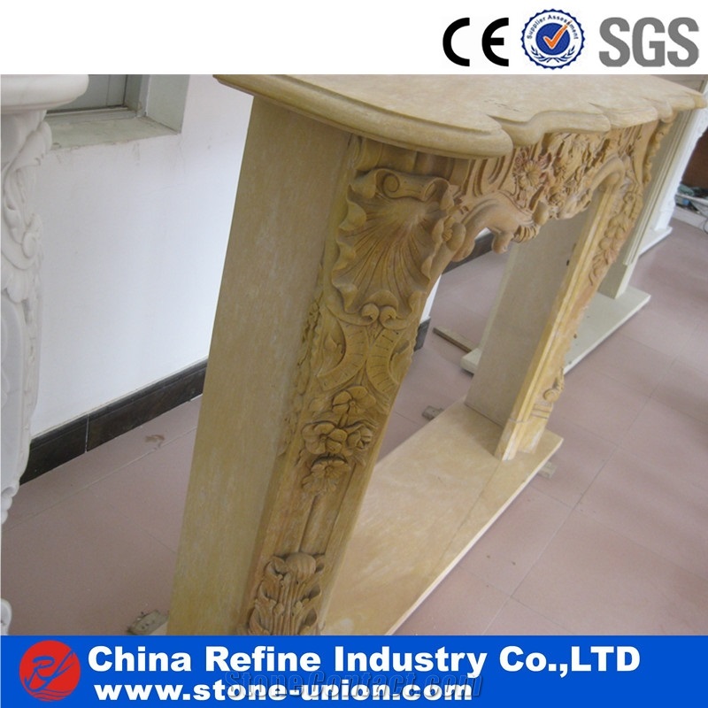 Beige Limestone Hand Carved Surround Fireplace