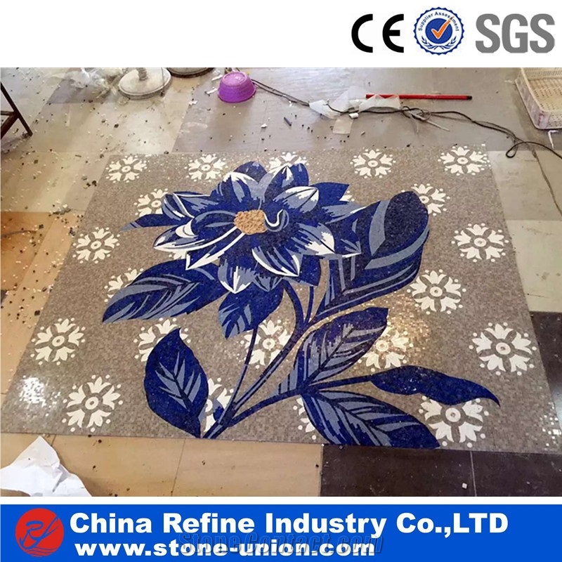 Blue Flower Mosaic Medallion Pattern for Flooring