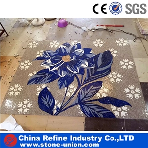 Blue Flower Mosaic Medallion Pattern for Flooring