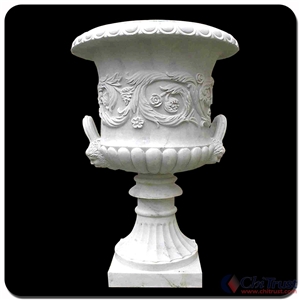 Carved White Garden Marble Flower Planters, Vases