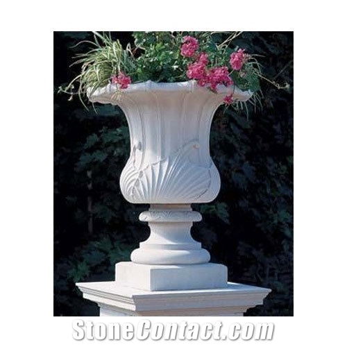 Carved White Garden Marble Flower Planters, Vases