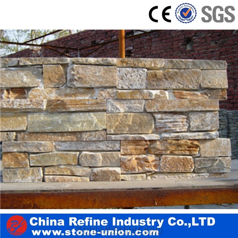Cheap Yellow Quartzite Wall Covering Ledge Stone