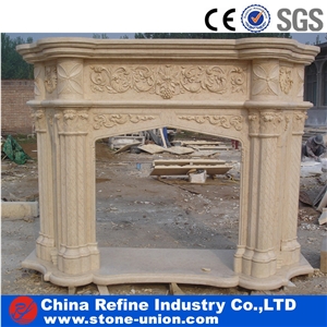 Interior Sunny Beige Marble Fireplace Mantel